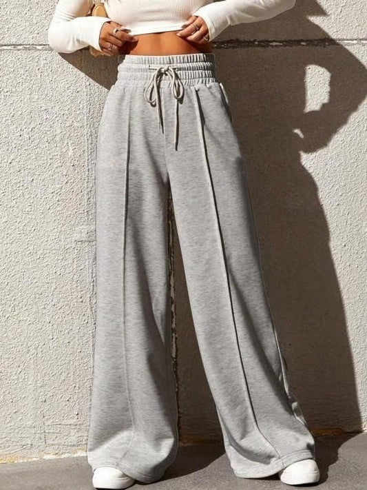Women's High Waist Wide Leg Casual Pants (Light Grey)